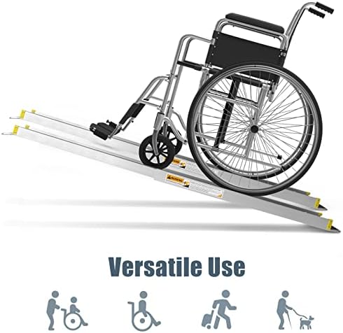 Goplus Wheelchair Ramp, Adjustable Portable Aluminum Ramps with Non-Skid Surface for Home Steps Stairs Doorways