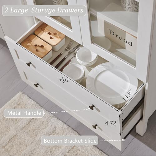 IFGET 71" Tall Arched Kitchen Pantry, Modern Farmhouse Wood Kitchens Storage Cabinets with 2 Large Drawers and Adjustable Shelves, Versatile Cupboard for Kitchen, Dining Room, Bathroom, Natrual