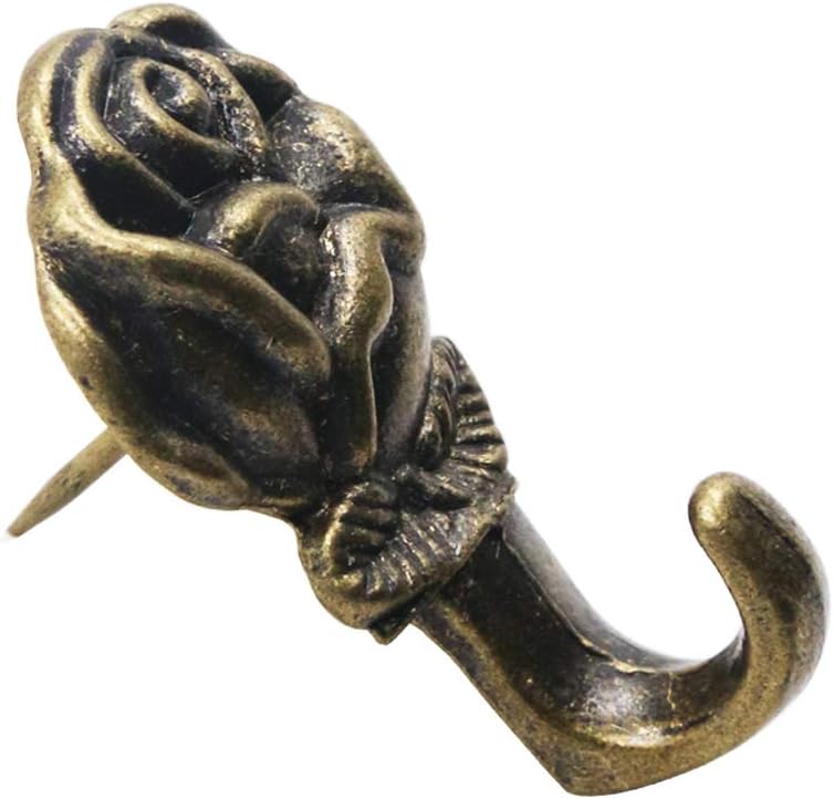 Rose Shape Push Pin Hangers Wall Hooks (12 - Pack, Antique Brass)