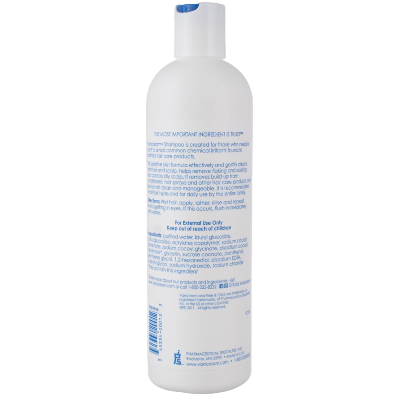 Vanicream Shampoo for Sensitive Skin, Dermatologist Tested, Free of Dyes, Fragrance, Parabens and Formaldehyde Releasers, Sulfate-Free