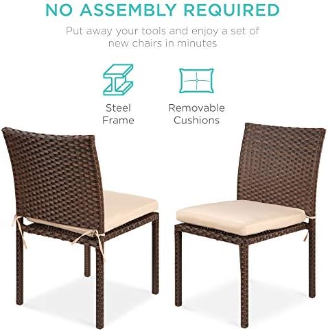 Best Choice Products Set of 4 Stackable Outdoor Patio Wicker Chairs w/Cushions, UV-Resistant Finish, and Steel Frame - Brown/Red