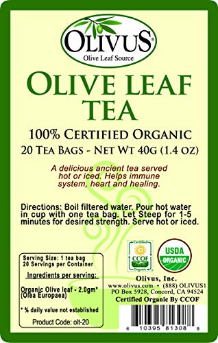 Olive Leaf Tea - Certified Organic - Non-GMO Herbal Tea Bags (100 count) - Sourced from Spain and Manufactured in USA - Antioxidant Immunity Supplement for Health Wellness & Vitality