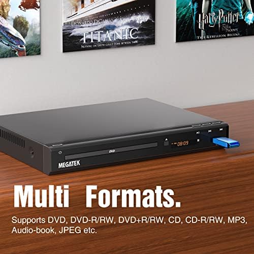 MEGATEK Region-Free DVD Player for TV with HDMI & 1080P Upscaling | CD/DVD/USB Playback, Compact Metal Housing, Coaxial Audio, LED Display
