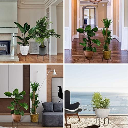 Lewondr 3 Pack Potted Plant Stand | Rustproof Round Flowerpot Plant Holder Container Durable Metal Garden Plant Support for Indoor Outdoor, Black