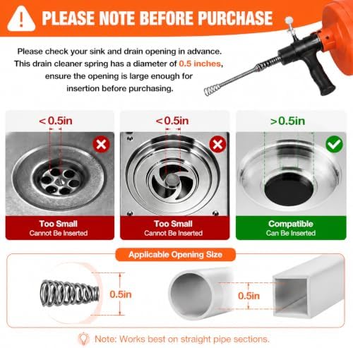 50 FT Double Mode Drain Snake Tools, 14-in-1 Drain Auger for Sink and Drain Unblocking, Plumbing Snake for Kitchen, Bathrom and Shower Sink