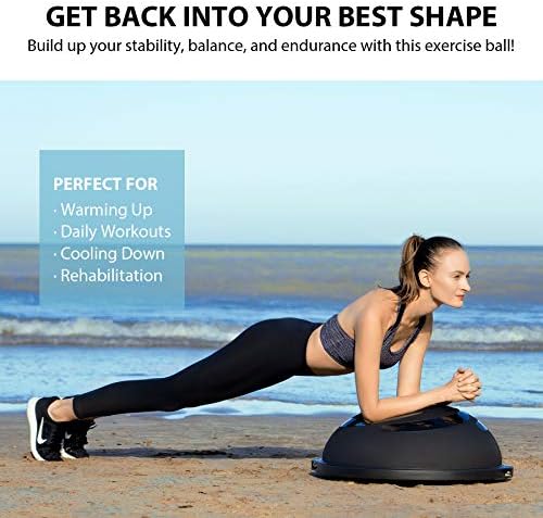 ZELUS 25in. Balance Ball | 660lb Inflatable Half Exercise Ball Wobble Board Balance Trainer w Nonslip Base | Half Yoga Ball Strength Training