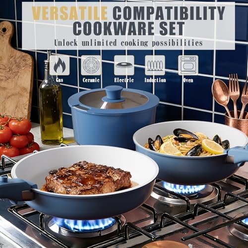Umite Chef Non Stick Pots and Pans Set, 21 Pcs Ceramic Kitchen Cookware Set with Detachable Handle, Nonstick Healthy Induction Cookware, Dishwasher RV Cookware Set, Oven Safe, Stackable, Sage Green