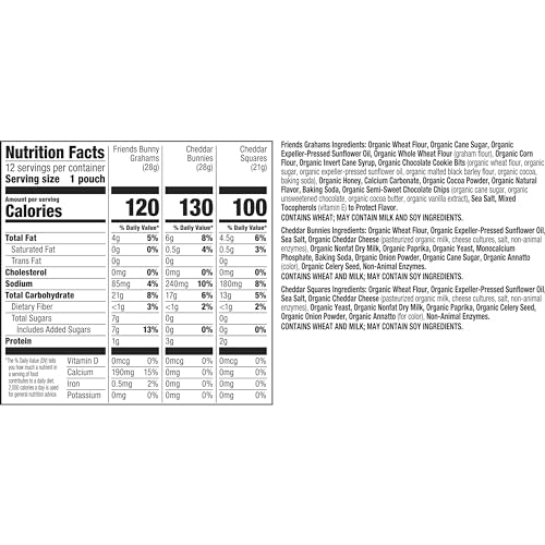 Annie's Organic Snack Cracker Variety Pack, 12ct, 11 oz | Cheddar Bunnies, Bunny Grahams & Cheddar Squares (4 of Each)