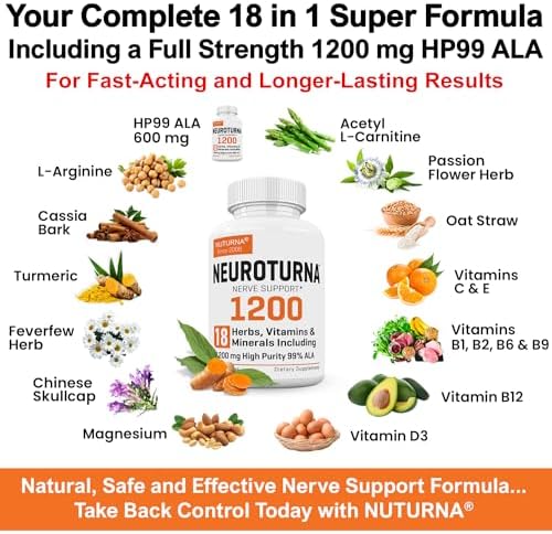 Neuropathy Support Supplement with 1200 mg HP-99 Alpha Lipoic Acid - Max Strength ALA Nerve Formula for Feet Hands Fingers Legs - Ultra Potent 18 in