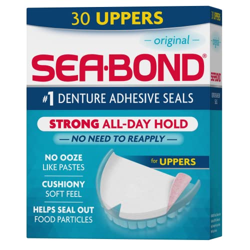 SEA BOND Denture Adhesive Seals, Original, Uppers, 30 Count (1 Pack) | Zinc-free denture adhesive seals for all-day hold. Soft cushiony seal without mess or ooze. Provides comfort and confidence.