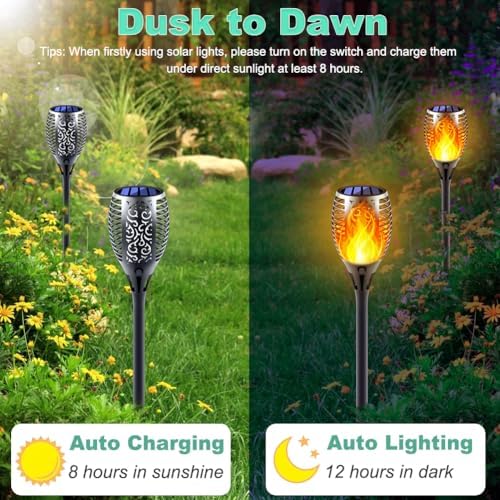 8 Pack Large Size Solar Flame Lights Outdoor with Flickering Flame