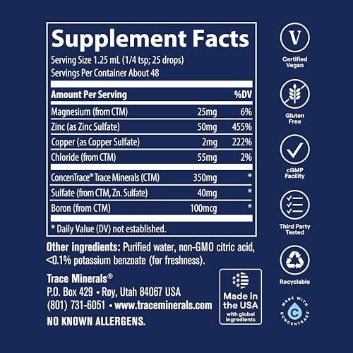 Trace Minerals Ionic Zinc Liquid Drops Supplement 2 fl oz 45 Servings | Highly bioavailable ionic form, 70+ trace minerals per serving