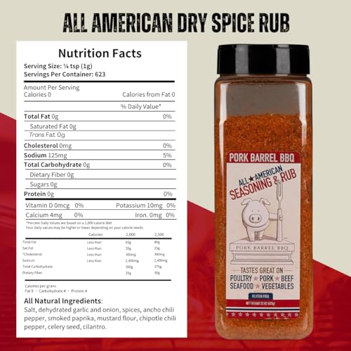 Pork Barrel BBQ All-Purpose BBQ Seasoning & Rub | Sugar-Free, Gluten-Free, MSG-Free | All American BBQ Seasoning for Chicken, Beef & Pork – 22oz Jar