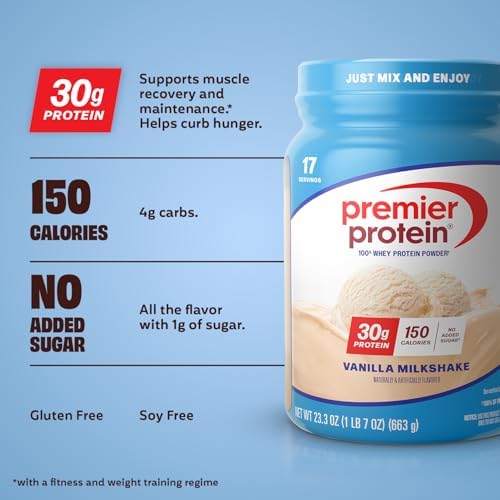 Premier Protein 30g High Protein Powder, 100% Whey, Chocolate, 17 Servings | No Added Sugar, Supports Muscle Health, Soy & Gluten-Free, 1.44 lb