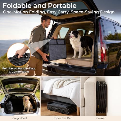 URPOWER Dog Stairs for Large Dogs Extra Wide 20" with 5-Step Dog Ramp Steps | Foldable Pet Stairs, Detachable for Car High Bed