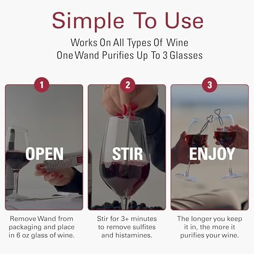 PureWine The Wand Wine Purifier, Removes Histamines & Sulfites - 8 Wands | Wine Wand Filters Before You Drink; Remove Sulfites & Histamines; Helps Wine Allergies & Headaches. Purifies 3 glasses/wand