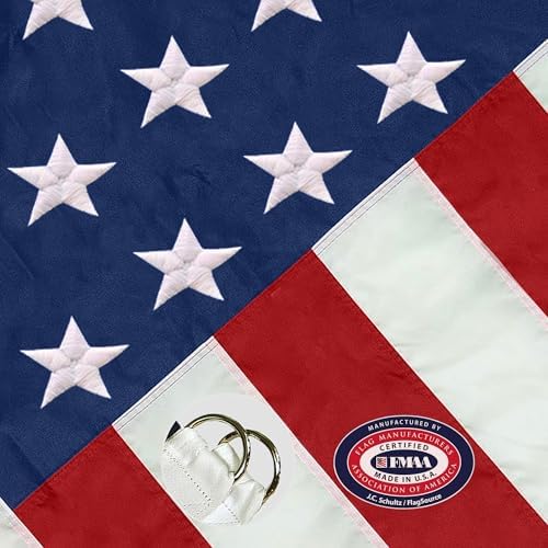 American Flag with Embroidered Stars and Sewn Stripes, Polyester - 6x10 ft | FMAA Certified PolyExtra Polyester Material, Heavy Duty Fade-Resistant American Flag for Outdoor or Indoor Use, Made in USA