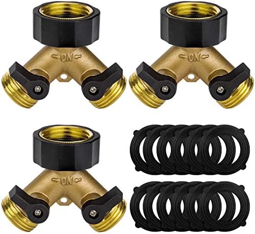 3 Pack Hose Splitter, 2 Way Brass Garden Hose Y Valve Connector Adapter