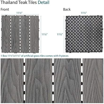 ECOOPTS 12"x12" Interlocking Deck Tiles Patio Floor Tiles Outdoor Flooring Wood Deck Tiles for Porch Balcony Backyard, 9 Slat x 15 Boxes, Brown