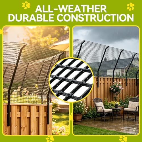 Cat Fence Outdoor Barrier 33FT, Cat-Proof Fence Topper System | Anti-Climb Fence Extender for Existing Fence, Cat Proof Netting for Wood, Metal