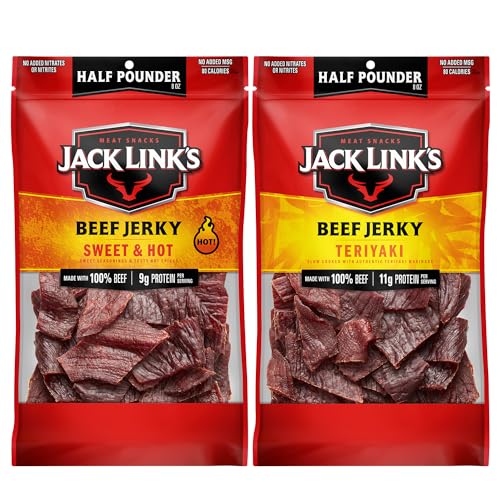 Jack Link's Peppered Beef Jerky Half Pounder - 8 oz Large Jerky Bag - Ready to Eat Real Meat Protein Snacks - 9g Protein per Serving - Made with 100% Real Beef | Large Jerky Bag - Ready to Eat Real Meat Protein Snacks - 9g Protein per Serving - Made with…