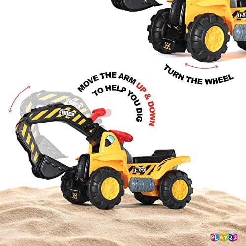 Play22 Toy Tractors for Kids Ride On Excavator - Music Sounds Digger Scooter Bulldozer Includes Helmet with Rocks - Pretend Play - Toddler