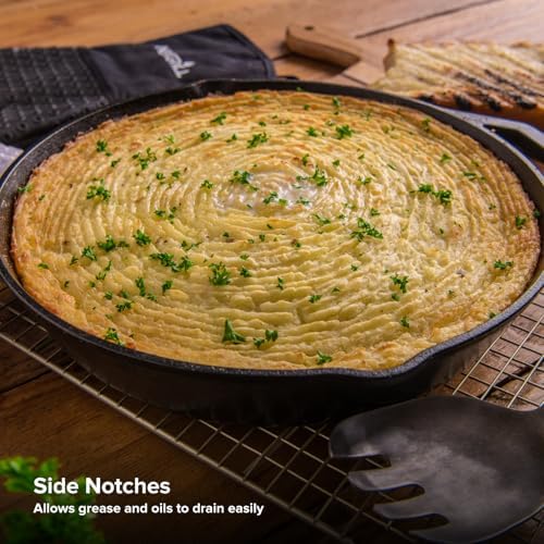 Nexgrill 10" Pre-Seasoned Cast Iron Skillet, Heavy-Duty Round Frying Pan | Offers 10" x 2.5", Contoured Handle, Hanging Loop, Side Notches, Heavy-Duty