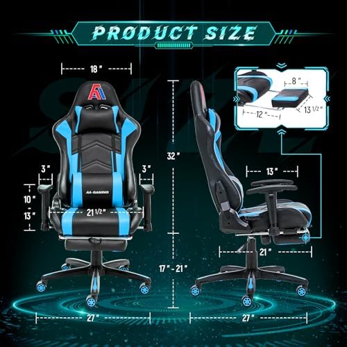 AA Products Gaming Chair Ergonomic High Back Computer Racing Chair Adjustable Office Chair with Footrest, Lumbar Support Swivel Chair - Black