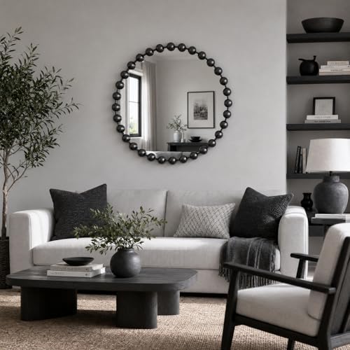 Madison Park Round Mirror, Metal Frame Circle Mirror 27 inch, Wall Art Decor Mounted Hanging for Entryway, Bathroom, hallway, Living Room, Vanity