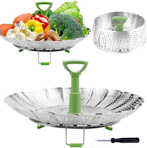 Consevisen Vegetable Steamer Basket for Cooking Food, Stainless Steel Veggie Steam Basket for Pot, Folding Expandable Steaming Insert with Extendable Handle Fits Various Size Pot, 7.1" to 11"