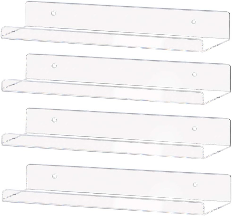 Weiai Clear Acrylic Shelves 15" Invisible Floating Wall Mount Display Bookshelf