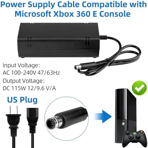 OSTENT US AC Adapter Charger Power Supply Cable Cord for Microsoft Xbox 360 E Console