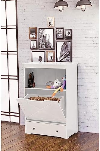 Windsor Pet Feeders with storage - dog bowl stand, pet feeder station, White 13.78?D x 24.02?W x 35.04?H