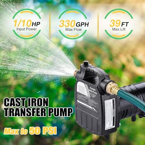 Water Transfer Pump, 115V 1/10HP 330GPH Electric Utility Water Pump with 6ft Water Hose Kit, Portable Small Water Pump For Pool Draining, Removing Water From Rain Barrel, Aquariums, etc.