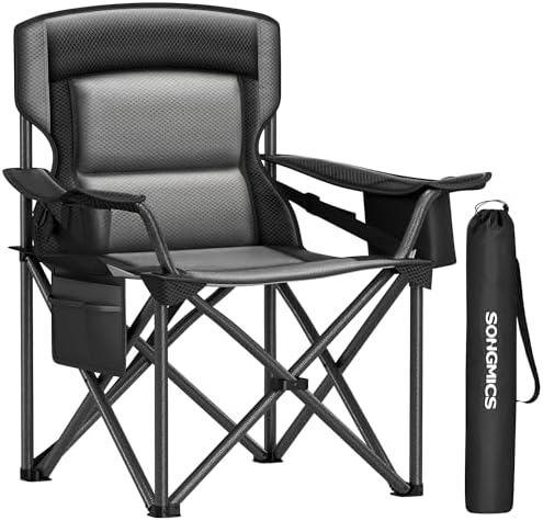 SONGMICS Folding Camping Chair, 450 lb Capacity | Folding lawn chair with cup holder and heavy-duty design, Ink Black, UGCB066B01