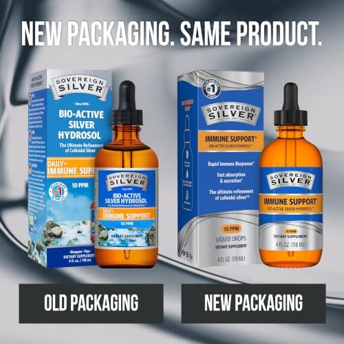Sovereign Silver Immune Support, Colloidal Silver, 4 fl oz (118 mL) | Bio-Active Silver Hydrosol, 10 ppm, Liquid Dropper