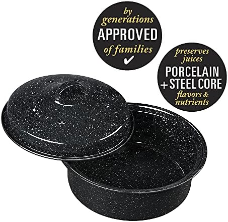 Granite Ware 13" Oval Roaster with Lid – Enameled Steel, Oven Safe to 932°F – Ideal for Roasting, Baking & Sourdough Bread – Self-Basting Cover, Dishwasher Safe, 7 lb Capacity | Oval Roaster Capacity, Roasts Up To 7 Lb Poultry Or Meat, Covered Cooking fo…