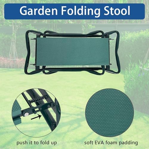WFLNHB Garden Kneeler and Seat Stool Bench Foldable Kneeler Portable Garden Folding Stool with Tool Pouch and Soft Kneeling Pad