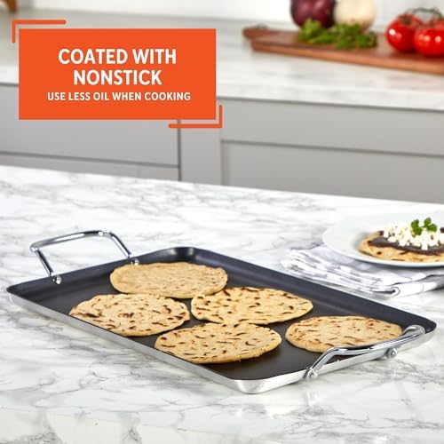 Imusa Double Burner Griddle Non-Stick 20-Inch, Black | Nonstick Coated Surface, Dual Side Handles, Ideal for Breakfast Foods, Perfect for Gatherings