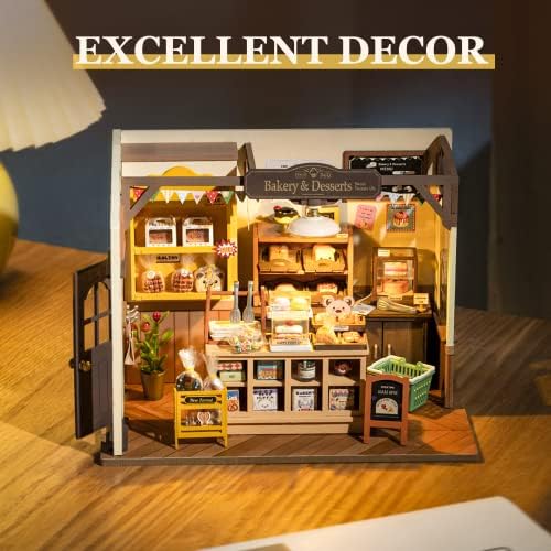 ROBOTIME DIY Miniature House Kit Mini Green House Tiny Dollhouse Wooden Furniture Kit with LED Halloween/Christmas/Birthday Gifts for Adults (Cathy's Greenhouse)
