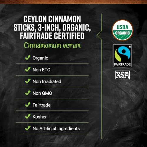 Frontier Co-op Organic 3" Ceylon Cinnamon Sticks, 1lb - Bulk Cinnamon Sticks for Crafts, Drinks, Holiday Recipes, Cinnamon Powder and More