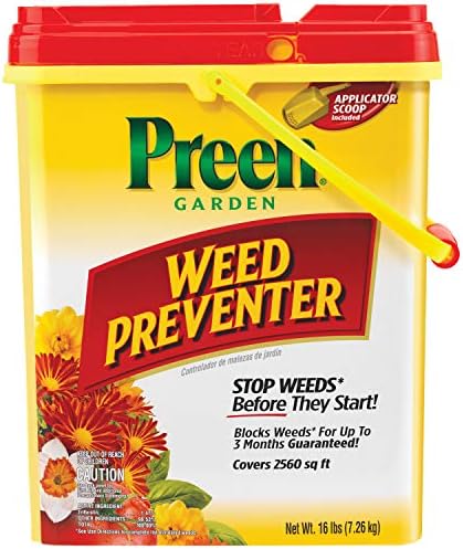 Preen Garden Weed Preventer 16 lb. Drum, Covers 2,560 sq. ft. | Pre Emergent Weed Control for Flower and Vegetable Gardens - Prevents weeds up to 3 months - Safe for use around 200 plants