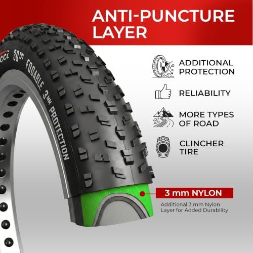 Pair 26 x 4.0 Fat Mountain Bike Tires - Foldable 100-559 3mm Anti Puncture
