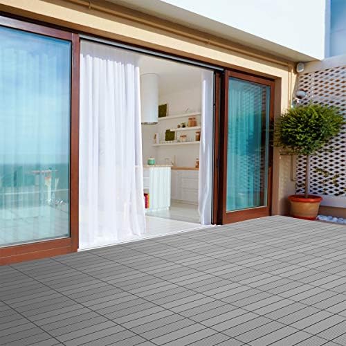 Interlocking Deck Tiles - 6-Pack Wood Plastic Composite Patio Tiles - Outdoor Flooring for Balcony, Porch, and Garage by Pure Garden (Dark Gray)