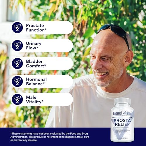 Research Verified Prosta Relief - Saw Palmetto and Bioperine - Prostate Health, Bladder & Urinary Health, Drive and Performance - Pure Natural, 90 Capsules (Pack of 1)