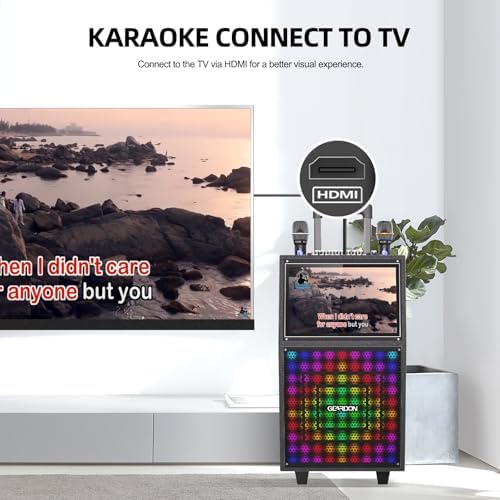 Karaoke Machine with Lyrics Display Screen for Adults, 15" Tablet | Bluetooth Speaker with 2 Rechargeable UHF Mics, 1000W Peak Power, DJ Lights, Portable Karaoke System for Any Occasion