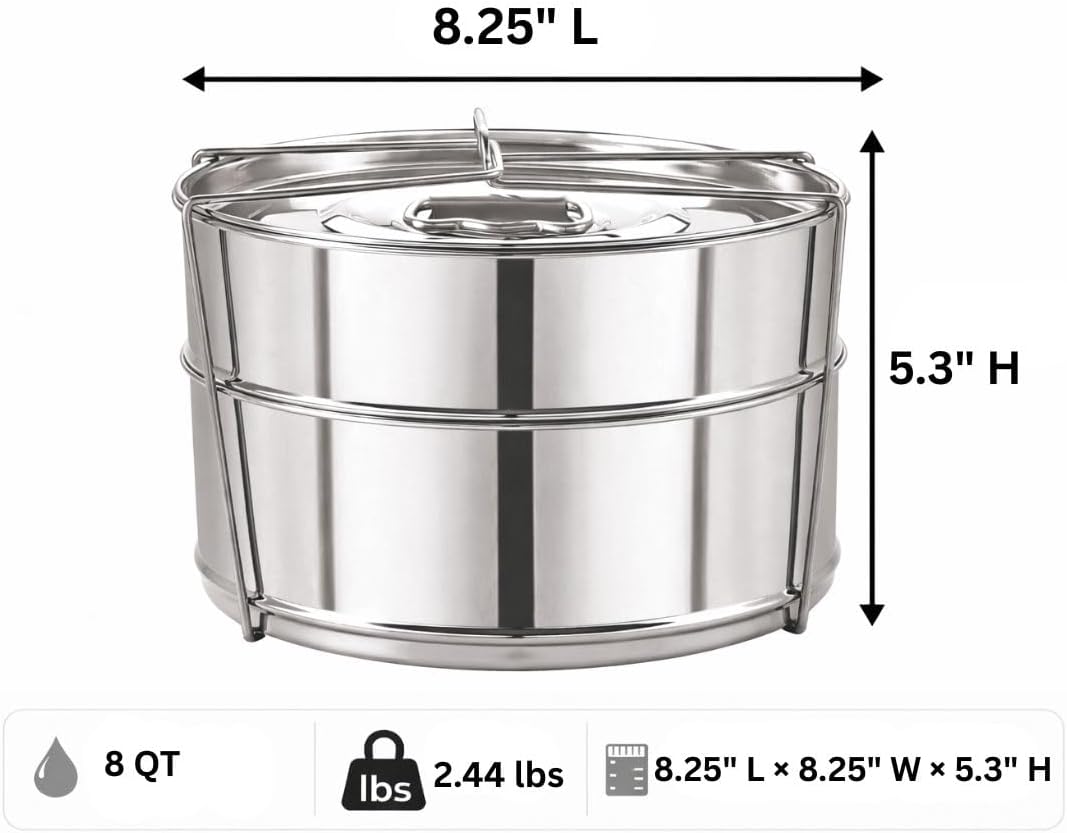 Stackable Stainless Steel Insert Pans - Inserts for Instant Pot - Pan for Instapot - Accessories for Instant Pot- FITS 6 QT and Above - Single Size - Pressure Cooker Steamer Pan Accessories