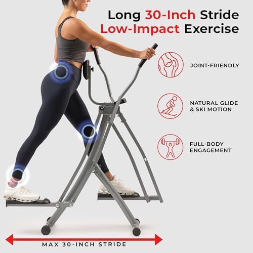 Sunny Health & Fitness Smart Air Walk Elliptical Glider Sprinter Trainer | 30" Stride, Low-Impact, Quiet Operation, Foldable and Compact Design, Digital Monitor, SunnyFit App Connectivity