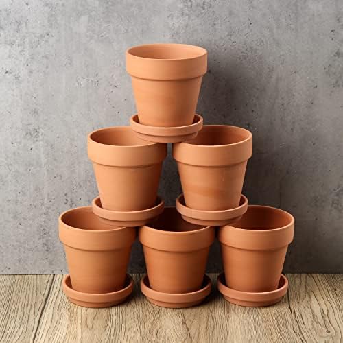Briful 4 Shallow Terracotta Pots 5.5"x2.8" Flower Pots Clay Pottery Planter with Drainage Hole - Great for Cactus, Succulent Plants and Crafts
