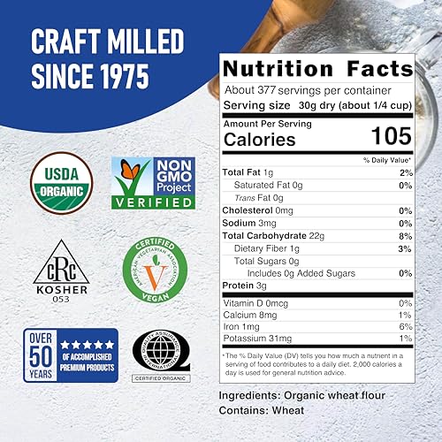 Great River Milling Organic Lily White All Purpose Flour, 25 lb | Organic Lily White All-Purpose Flour for cookies, cakes, muffins, biscuits, breads, pizza dough and pie crust; balanced
